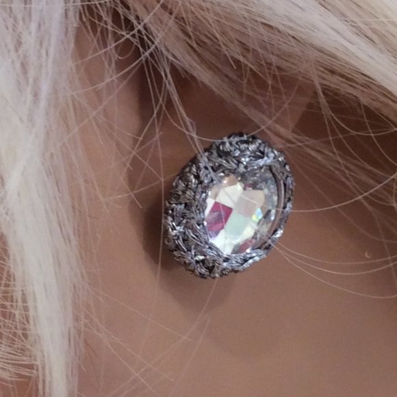 Chico silver & rhinestone large button / stud earrings. NWT - Picture 4 of 10